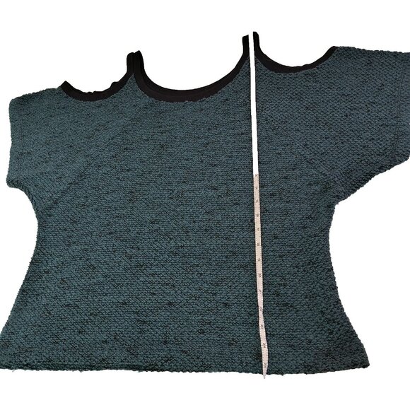 BCBGeneration Womens Top Teal Knit Sweater Blouse Cold Shoulder Size Medium - Picture 15 of 16